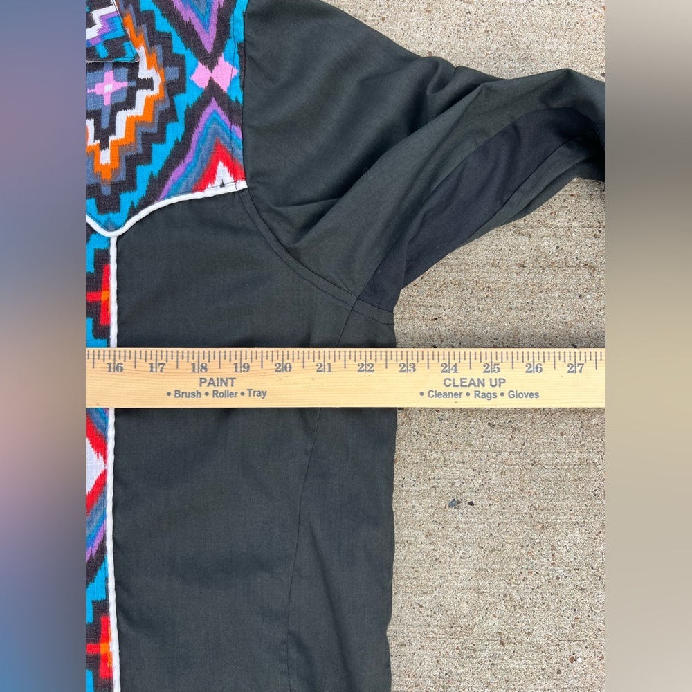 Western Pearl Snap Long Sleeve Shirt Black Men XL Geometric Pattern Handmade C11 - Picture 7 of 9